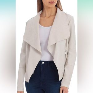 Faux suede-leather drape front ivory jacket
